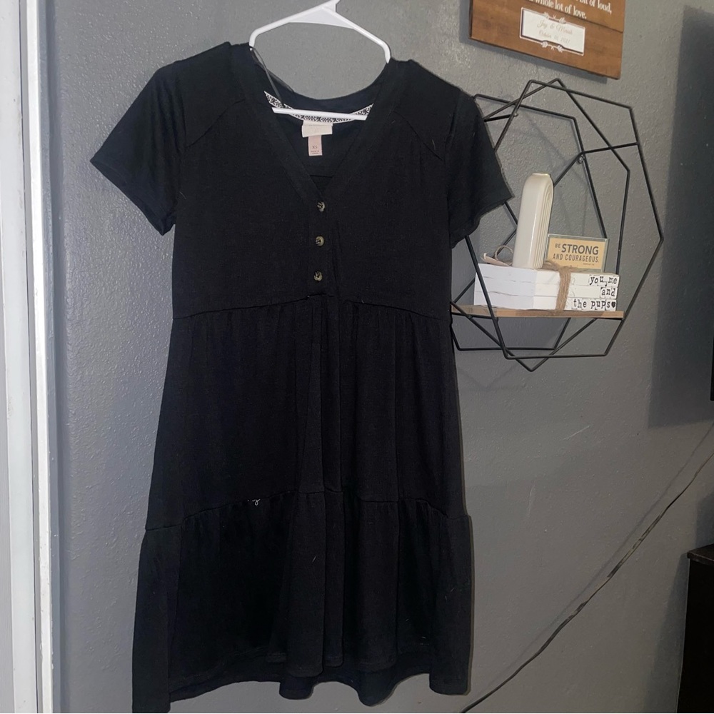 Knox Rose Black Babydoll Dress with Button Detail- Size XS